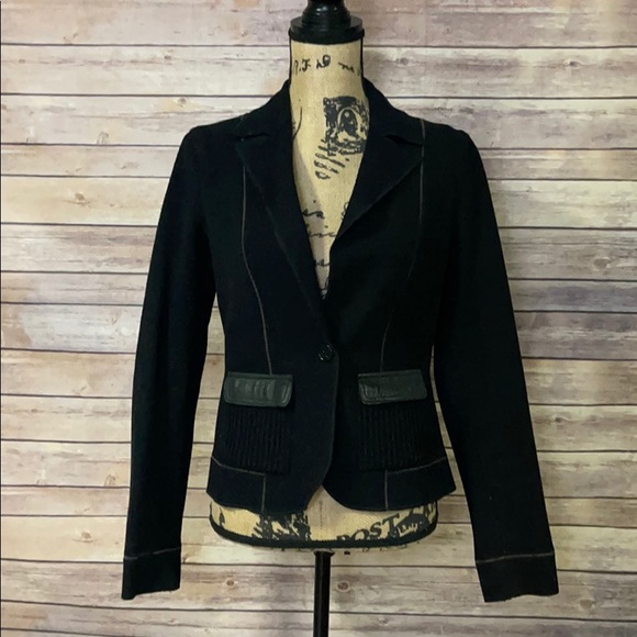 Transit Black Leather Accents Black Jacket 2 - Picture 2 of 6